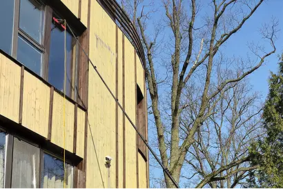 a building with a tree in the background