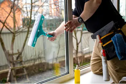 a man cleaning a window