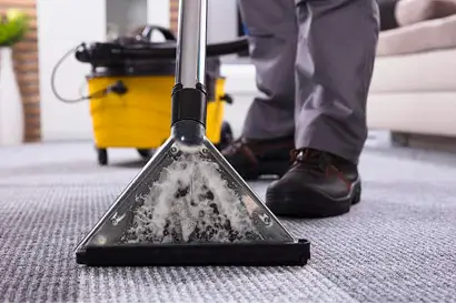 a person cleaning carpet with a vacuum cleaner